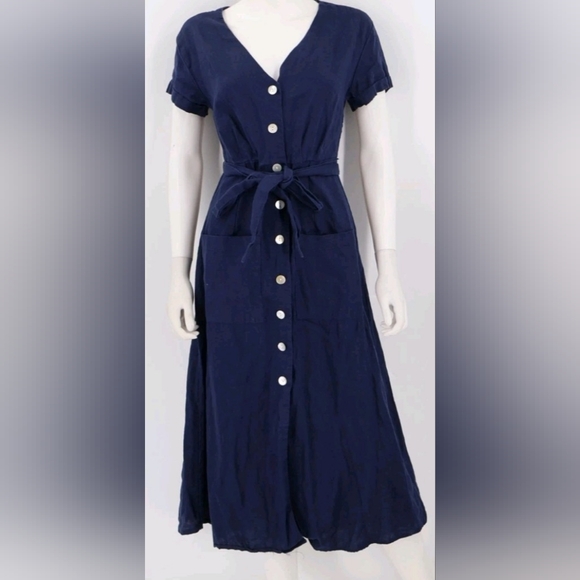 Rachel Zoe Dresses & Skirts - Rachel Zoe Navy Midi Dress with Button Detail. 100% LINEN